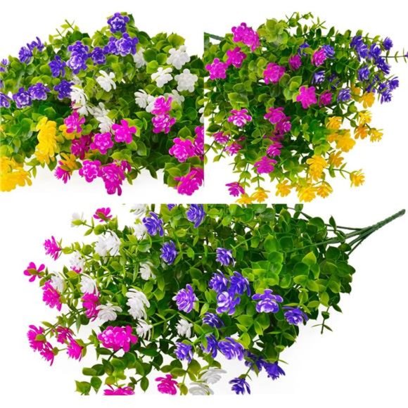 8 Bundles Artificial Flowers Lifelike No Fade UV Resistant Fake Plastic Flowers - Picture 4 of 7